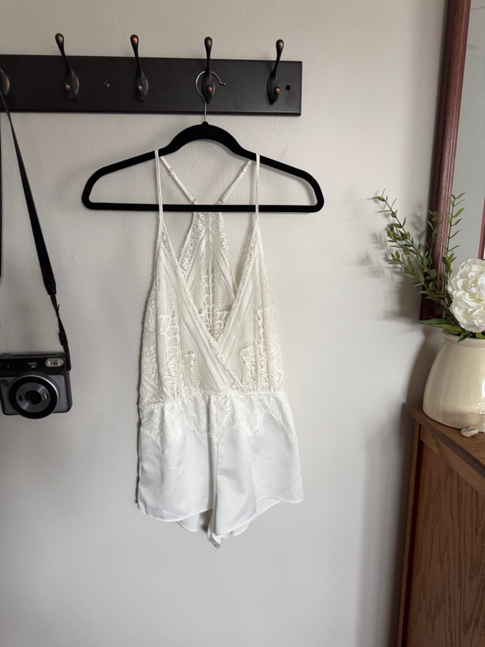 Flora Nikrooz Lace-Trim White Romper with Surplice V-Neck